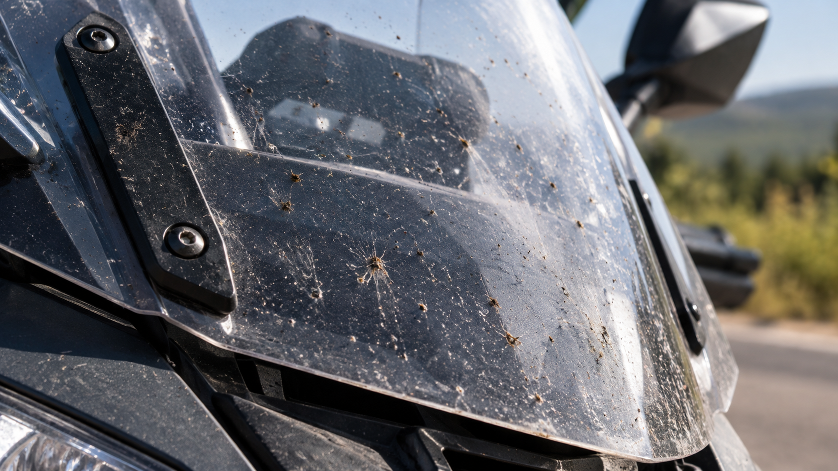 Traces d'insectes sur l'avant d'une moto